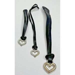 Brighton Heart Purse Charm Black Leather Silver Plated Set 3 Small Large Fobs